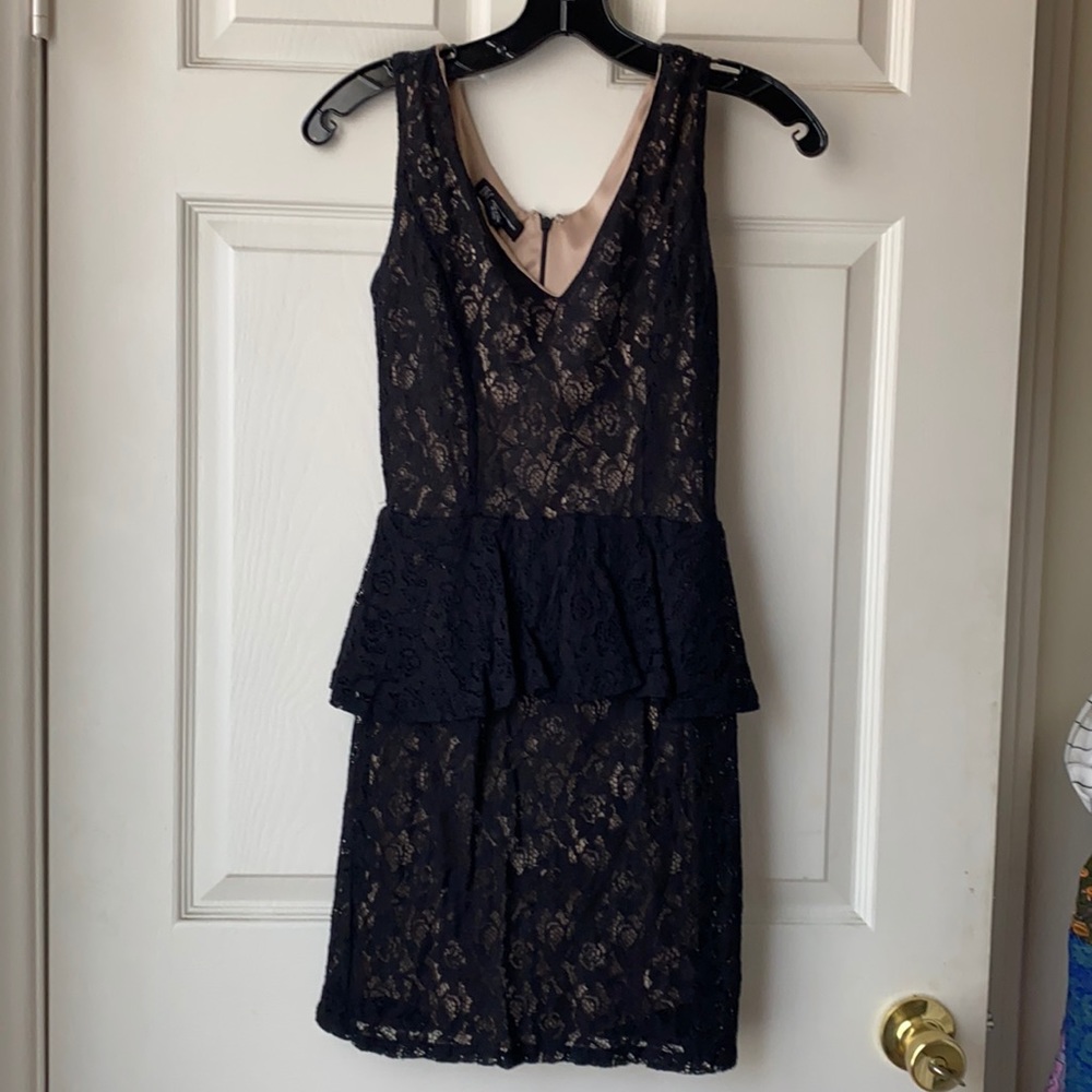 Black lace mini peplum dress